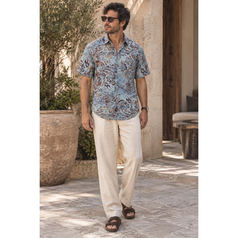 Peruvian Connection Batik Print Cotton Short Sleeve Button Down Shirt XXL
